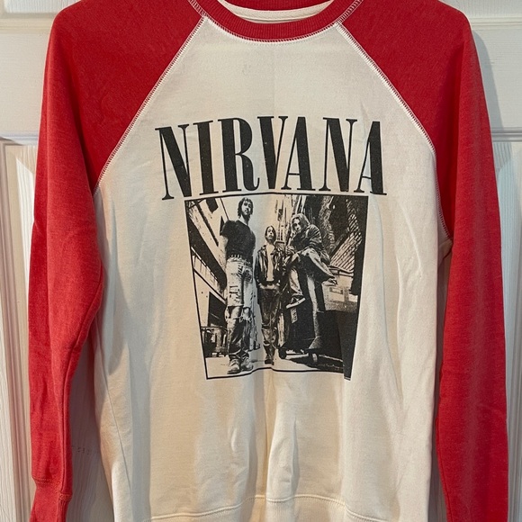 NIRVANA Size XSRed and Cream Crewneck Sweater - Picture 1 of 11